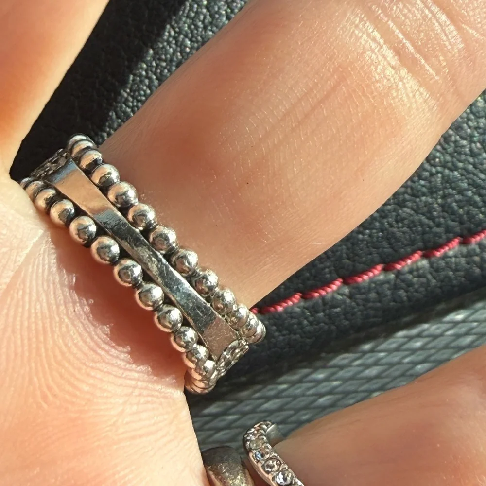 Pandora Pave Silver Beaded Ring sz 7 - Picture 2 of 5